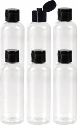 zelovi 6-Pieces 100ml Bottles Flip Cap Black Empty Clear Plastic Bottles Travel Toiletry Kit