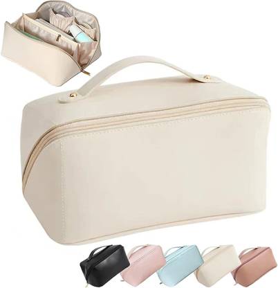 Virtuous Travel Waterproof PU Leather Cosmetic Makeup Side Zipper Bag Pouch Travel Toiletry Kit