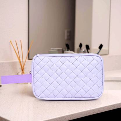 Astute Check Quilt feel Cosmetic pouch with strap - Lavender Travel Toiletry Kit