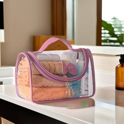 KUBER INDUSTRIES PVC Waterproof Toiletry Kit Organizer for Women with Handle | Bow Design - Pink Travel Toiletry Kit