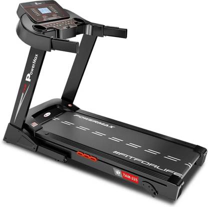 Powermax Fitness TAM-225 (5HP Peak) with Speaker, Pulse Sensor, Manual-incline, Foldable Home use Treadmill (Max Weight:130 kg)