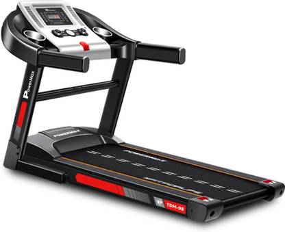 Powermax Fitness TDM-98 (4HP Peak) USB/AUX Connection, LED, Heart Rate Sensor, Foldable Home Use Treadmill (Max Weight:110 kg)