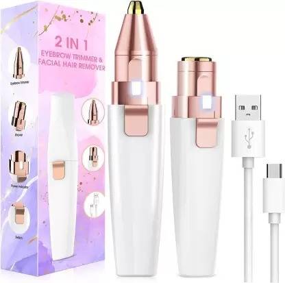 Maniya brothers 2 In 1 Eyebrow Trimmer and Painless Hair Remover women Face, Lips, Nose Shaver Trimmer 70 min  Runtime 0 Length Settings