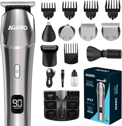 AGARO Royal Multi Grooming Kit, 9 Pieces Multi Grooming Kit For Men, Hair Clippers, Grooming Kit 120 min  Runtime 5 Length Settings