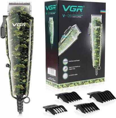 VGR V-126 Camouflage Professional Corded Hair Clipper Trimmer 0 min  Runtime 4 Length Settings