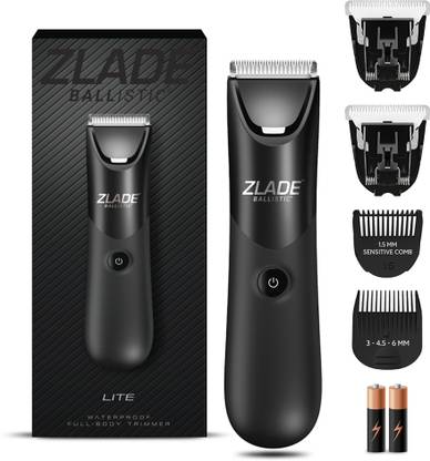 Zlade Ballistic LITE Body Trimmer for Men | AAA Cell Battery | Extra 2 Blades Fully Waterproof Body Groomer 120 min  Runtime 5 Length Settings