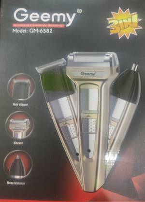 Geemy Hair clipper shaver nose trimmer 3in1 rechargeable 6582 Trimmer 60 min  Runtime 4 Length Settings