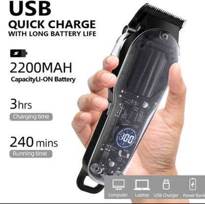 singh Hair clipper cubra lcd display rechargeable for men(bleck) Trimmer 120 min  Runtime 4 Length Settings