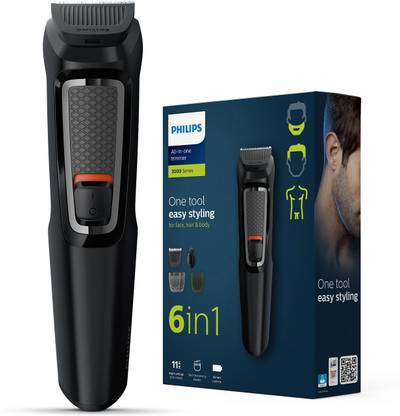 PHILIPS MG3724/30 Self sharpening Blades, Single Stroke All-in One Multigroomer Trimmer 60 min  Runtime 7 Length Settings