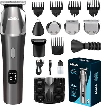 AGARO Royal Multi Grooming Kit, 9 Pieces Multi Grooming Kit For Men, Hair Clippers, Grooming Kit 120 min  Runtime 5 Length Settings