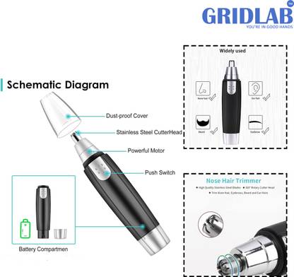 Gridlab Elevate Your Grooming Mini Portable Ear and Hair Remover professional Trimmer 70 min  Runtime 0 Length Settings