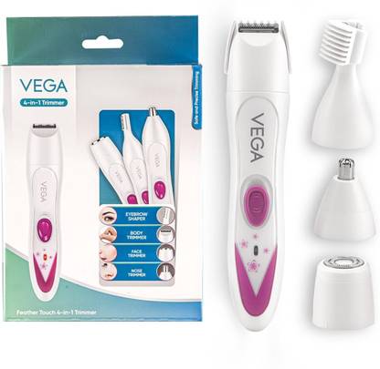 VEGA Feather Touch 4-In-1 Trimmer For Women, (VHBT-03) Trimmer 60 min  Runtime 4 Length Settings