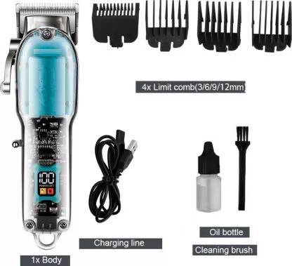 Drake D-1539 Transparent, Chrme Plated Blades, Rechargeable/Cordless, LED Display Trimmer 180 min  Runtime 10 Length Settings