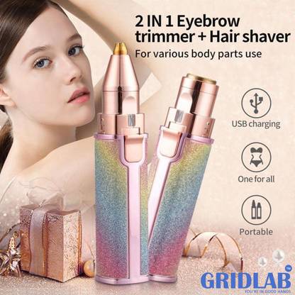 Gridlab Dual-Action Magic Eyebrow Styling Electric Portable 2-in-1 Trimmer 70 min  Runtime 0 Length Settings