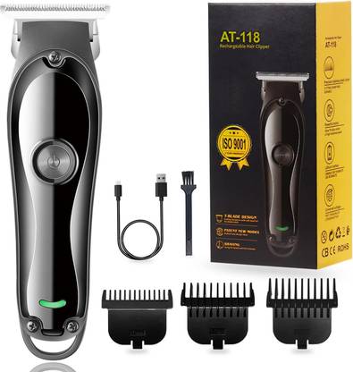 MynxeHTC AT-118 Rechargeble Hair Clipper Precision Staainless Steel Cutter Powerful Motor Trimmer 45 min  Runtime 4 Length Settings