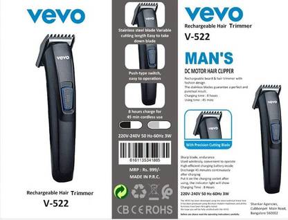 VEVO Original V-522 Trimmer 46 min Runtime 3 Length Settings (Black) Trimmer 60 min  Runtime 3 Length Settings
