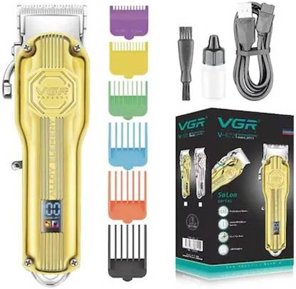 VGR V-672 Professional Hair Clipper with LED Display, Stainless Steel blade, Trimmer 200 min  Runtime 6 Length Settings