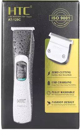 HTC PROFESSIONAL AT-129C IPX7 Fully Washable Aqua Technology Hair Trimmer Soft Touch Fully Waterproof Trimmer 50 min  Runtime 4 Length Settings