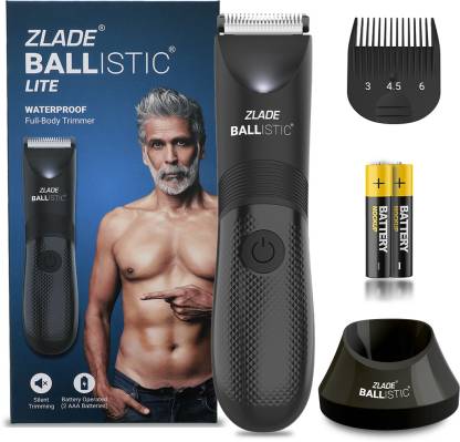Zlade Ballistic LITE Body Trimmer for Men | Beard, Body, Pubic Hair | AAA Cell Battery Fully Waterproof Body Groomer 120 min  Runtime 4 Length Settings