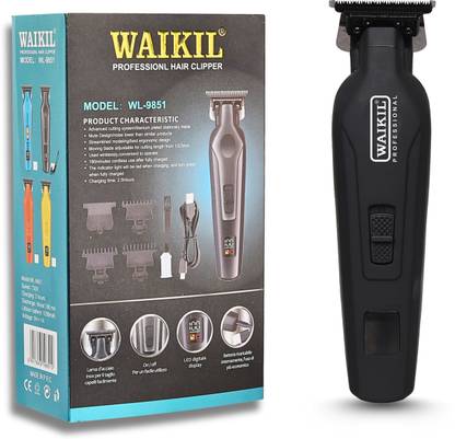 WAIKIL WL-9851 Cordless Hair Clipper for Men | LED Display | Rechargeable Beard & Hair Fully Waterproof Trimmer 180 min  Runtime 4 Length Settings