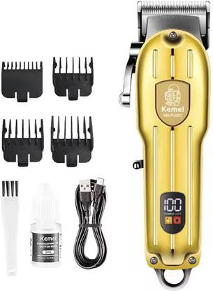 Kemei KM-802 USB Rechargeable Metal Body Hair Clipper LED Power Display Trimmer 120 min  Runtime 4 Length Settings