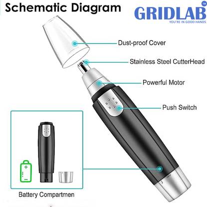 Gridlab Professional Man Mini Nose And Ear Hair Remover Trimmer 70 min  Runtime 0 Length Settings