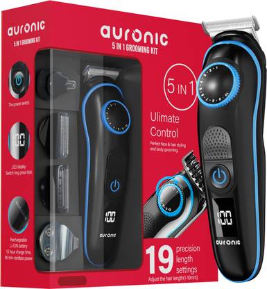 Auronic Grooming Kit for Men - Trimmer with Nose Trimmer, Groomer & 2 Beard Combs Trimmer 90 min  Runtime 10 Length Settings