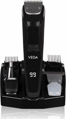 VEGA 9-in-1 Multi-Grooming Set with Beard/Hair Trimmer, Nose Trimmer & Body Groomer And Shaver, (VHTH-21) Grooming Kit 80 min  Runtime 4 Length Settings  (Black)