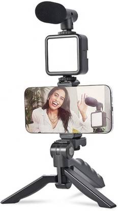 DHAN GRD AY-49 Vlogging Kit with Remote, Mic, Tripod Stand, LED Light, Phone Holder Clip Monopod, Tripod Kit