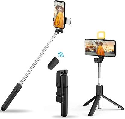 DHAN GRD R1s Bluetooth Selfie Stick with Shutter Remote, Flash Light for All Smartphones Monopod, Tripod Kit