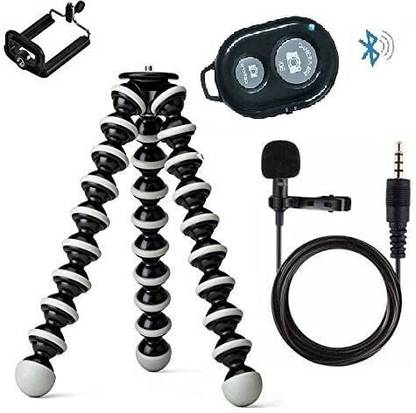 PKST Gorilla Tripod/Mini 33 cm (13 Inch) Tripod for Mobile Phone with Phone Holder & Selfi Remote and Coller Mic | Flexible Gorilla Stand for DSLR & Action Cameras (Gorilla Tripod | Remote | Mic) Monopod Kit, Tripod, Tripod Ball Head, Tripod Bracket, Tripod Clamp, Tripod Kit