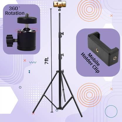 dogger Lightweight 7 Ft Long Tripod Stand with Mobile Holder Clip & 360 Degree Rotating Tripod Ball Head