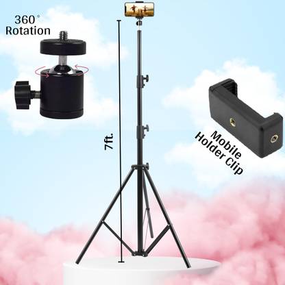 dogger Lightweight 7 Ft Long Tripod Stand with Mobile Clip Holder & 360 Degree Rotating Tripod Ball Head