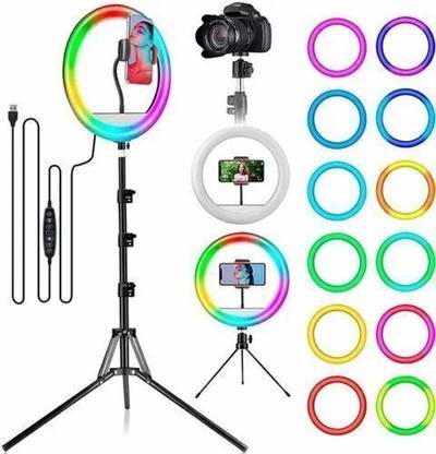 MICROBOTS 10'' RGB LED Ring Light with Adjustable Tripod Stand and Phone Holder Ring Flash