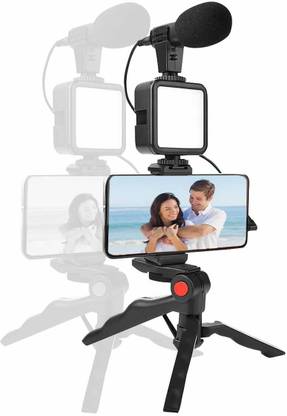 Mobtude Youtuber Accessories for Mobile with Light, Microphone,Tripod Stand Vlogging Kit Tripod Kit