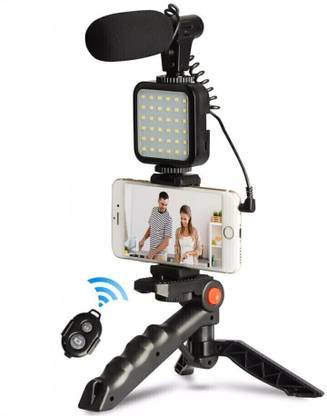 MJ Hub Mobile Vlogging Kit with Microphone Tripod Stand and LED Light Vlogging Mobile Tripod Kit