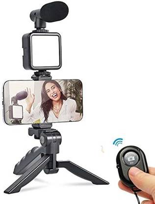 Skinkart Video Making Kit for YouTube Accessories Tripod Stand with LED Light, Microphone Tripod Kit