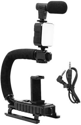 Infinizy Cellular and camera support stabilizer with light and microphone Tripod Kit