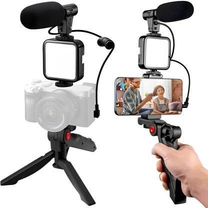 MADSWAS Portable Vlogging Kit Video Recording Equipment with Tripod Fill Light Mic M30 Tripod Kit, Monopod Kit