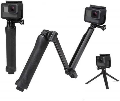 Action Pro 3 in 1 Adjustable Camera Grip Holder With Extended Arm for Mobile Phone & Action Cameras Monopod Tripod (Black, Supports Up to 800 g) Tripod Kit, Monopod Kit, Monopod, Tripod, Tripod Clamp