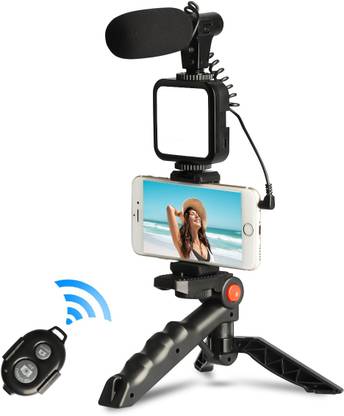 Zohlo Mobile Vlogging Kit with Microphone Tripod Stand and LED Light Vlogging Mobile Tripod Kit, Monopod Kit