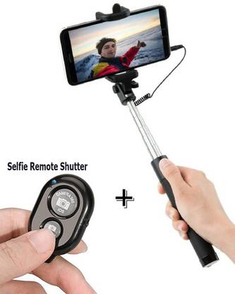 BUFONA Wired 2in1 Fast Selfie Stick Extendable Aux Cable Selfie Stick+Bluetooth Remote Tripod