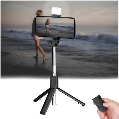 Mobtude SELFIESTICK WITH TRIPOD STAND WITH LED FLASH LIGHT ADJUSTABLE BRIIGHTNESS MODE Tripod, Tripod Bracket, Tripod Kit
