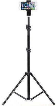 SMOONI 6.9" feet (200cm) strong Metal mobile phone tripod/camera stand,beauty ring fill light stand, photography umbrella ,selfie video recording,MX Taka Tak, Vigo Video,YouTube , [2.1 meters tripod] with mobile holder clip Tripod Tripod, Tripod Kit, Tripod Bracket (Black, Supports Up to 2000 g) Tripod