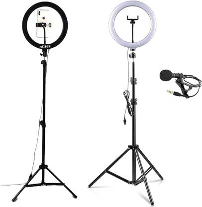 RETECK 10"Selfie Light 7Ft Long tripod 5m long collar mic, remote Kit Tripod
