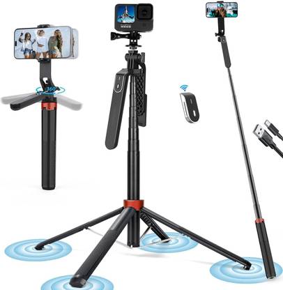 RETRACK P185 1.8Meter Long Aluminum Tripod 360° Degree Rotating 1/4 Screw Rechargeable Bluetooth Shutter Quadripod 4 leg Tripod for Phone Camera Gopro 360°Panoramic Shooting Vlogging Live Stream Bluetooth Selfie Stick