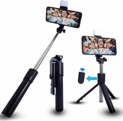PunnkFunnk R1S Selfie Stick Tripod with Light & Bluetooth Remote | Foldable 3-in-1 Vlogging Stand for All Phones | Rechargeable & Adjustable Bluetooth Selfie Stick