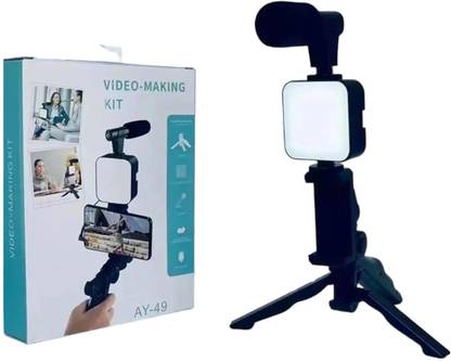 4 YARDS MOBILE VLOGGING KIT VIDEO SHOOTING EQUIPMENT SET MIC,LED & TRIPOD STAND Tripod Tripod