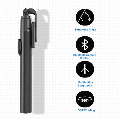Wanzhow Portable Super Long 2 in 1 Selfie Stick, 31cm-170 cm length Tripod with 10m Range BT Remote, 360-degree Lock adjustable holder, CR2032 Replaceable Battery Compatible with all types of smartphones, Android, ios Bluetooth Selfie Stick