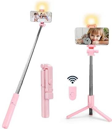DAUMI Portable Selfie Stick with LED Ring Light(Pink) Tripod, Tripod Kit